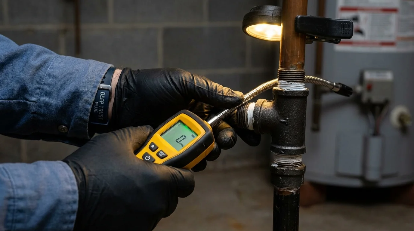 Gas leak detection with electronic sniffer by Johns Plumbing LLC in Kingfield