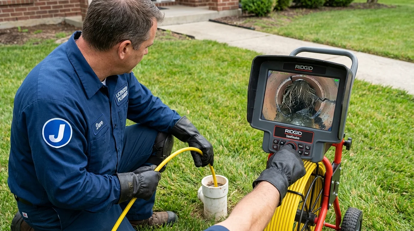 Sewer camera inspection being performed by Johns Plumbing LLC in Kingfield