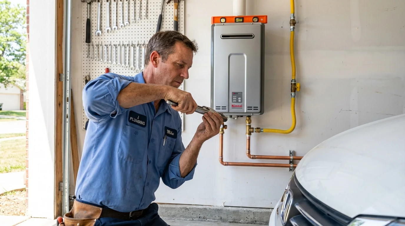 Tankless water heater installation by a Johns Plumbing LLC plumber in Kingfield